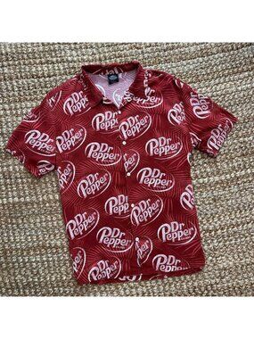 Dr Pepper Soda Hawaiian Shirt Mens Short Sleeve Button Up Tropical All Over Prin